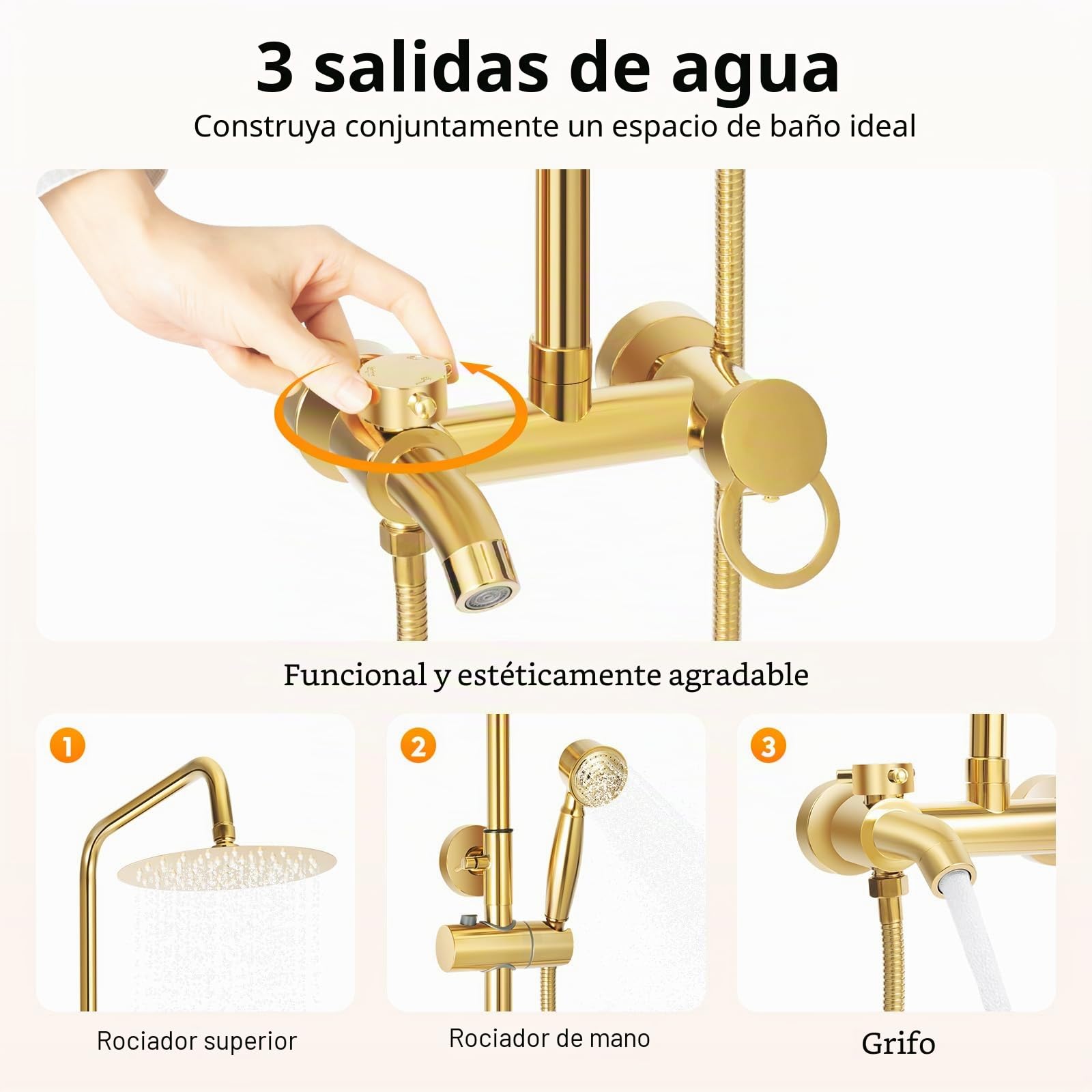 Set de ducha de columna, en latón envejecido, con ducha de mano de latón, en estilo retro, altura regulable 80 ~ 117 cm, montaje en pared