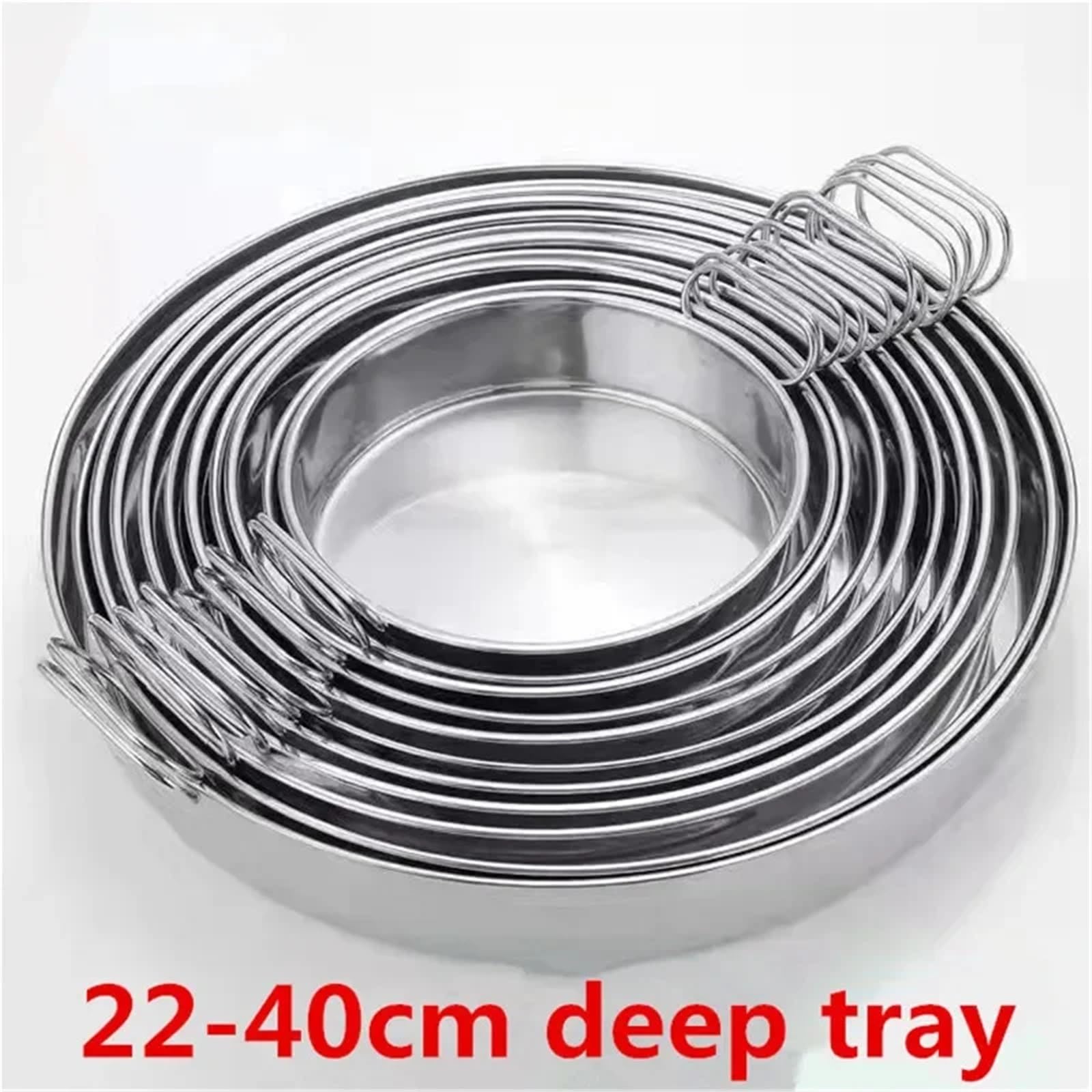 Bandeja redonda de acero inoxidable con asas, plato de 24 cm de profundidad para hornear, almacenar frutas, alimentos, pasteles y pan, diseño dorado de dos orejas
