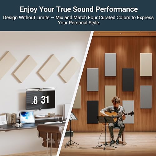 Miniatura 7 de Paquete de 4 paneles acústicos de núcleo de alta densidad con cubierta de tela, 24 x 12 x 2 pulgadas, paneles de pared autoadhesivos insonorizados y
