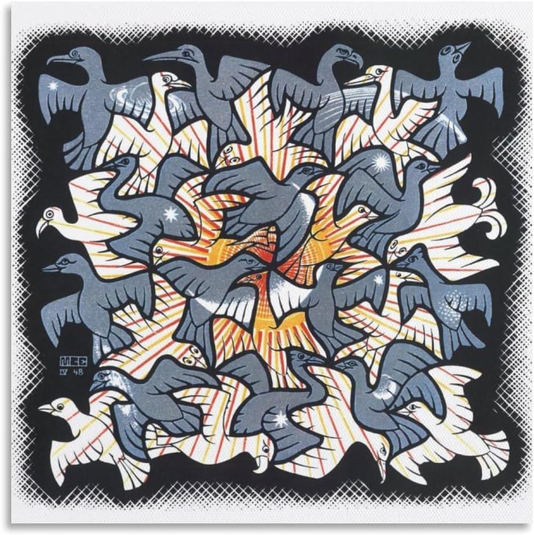 Matvsd Kohecs M.C. Escher Poster《Sun And Moon》Canvas Painting M.C. Escher Wall Art Aesthetic Illustration Prints for Office Decor Picture 30x30cmx1 Frameless
