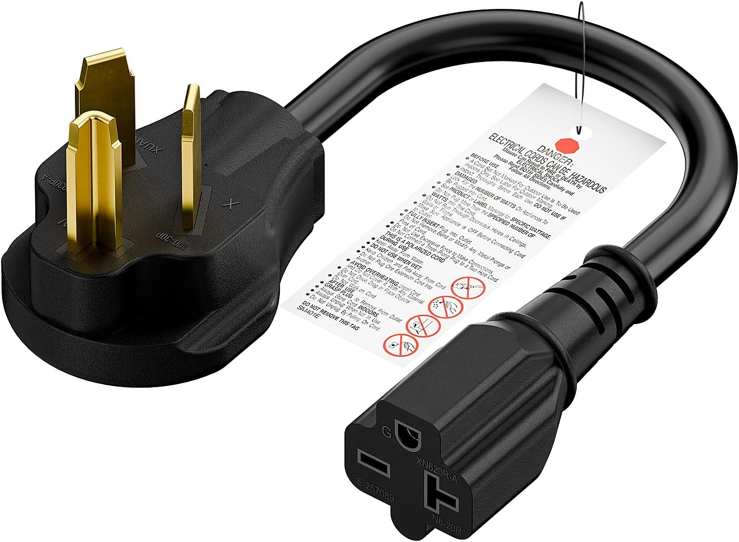 1FT Nema 10-30P 30Amp Dryer Plug Male to 6-20R T-Blade Female Adapter,30A 125/250V Dryer 3-Prong Plug to 20A 250V 6-20/15R Adapter 12-AWG