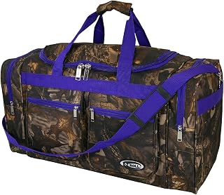 25 Inches Large Tree Camo Outdoor Duffle Bag Travel Bag Sports Bag for Women Men in 5 Colors (Purple Trim)