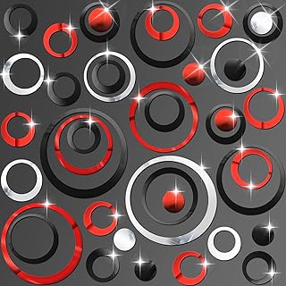 Outus 72 Pieces Acrylic Circle Mirror Wall Sticker Round Wall Decor Decals Removable DIY Adhesive for Living Room Bedroom Home Decoration (Black,Sliver,Red)