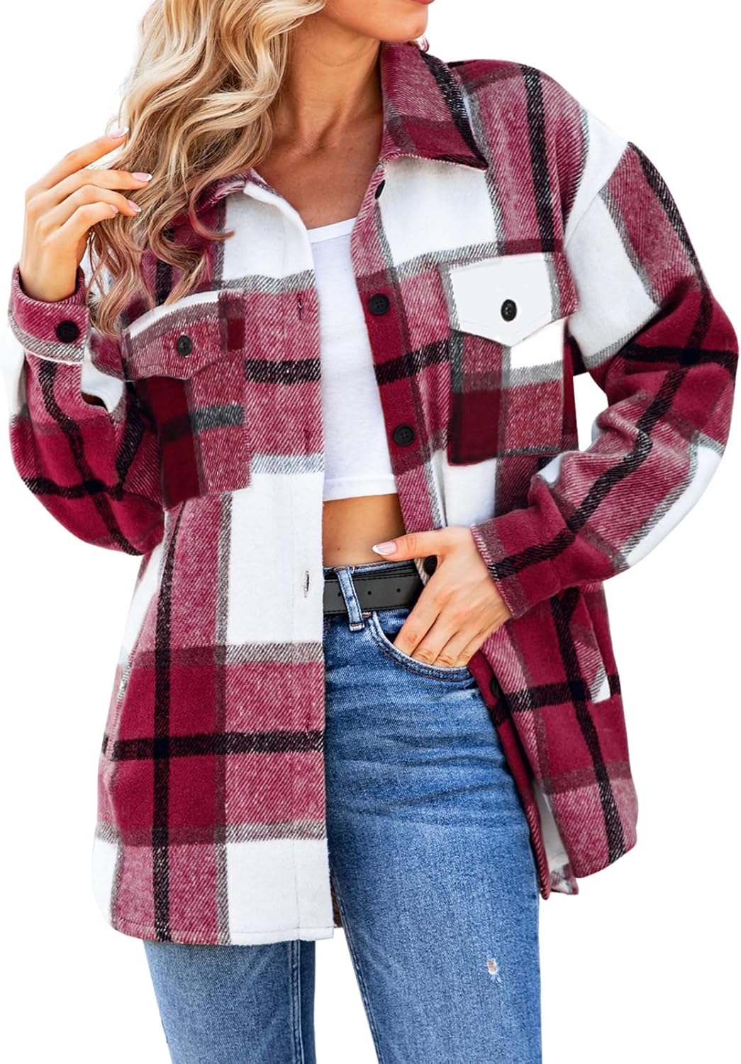 Women's Casual Shacket Jacket Plaid Shirts Flannel
