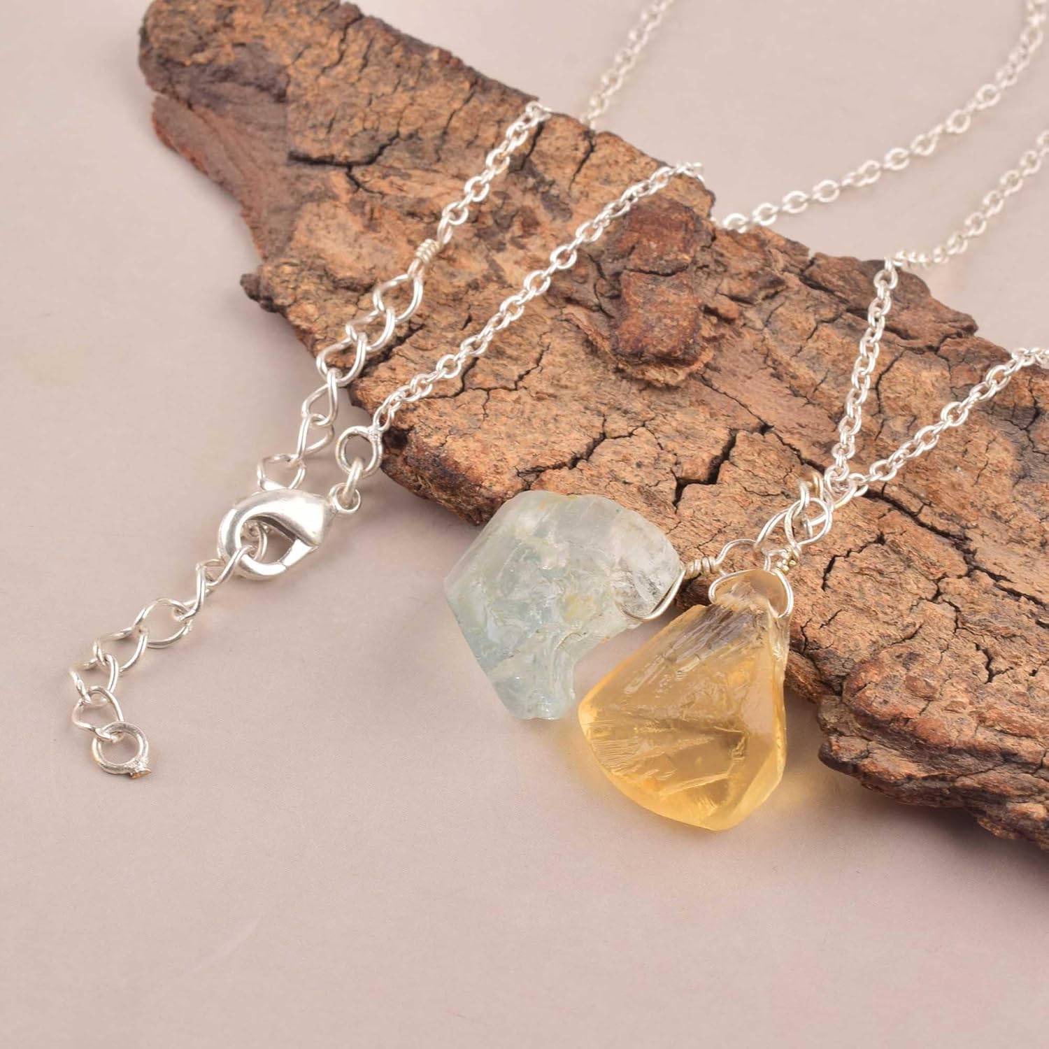 Raw Citrine and Aquamarine Natural Crystals Pendant Necklace, Gemstone Rough, Healing Crystals, Birthday, Gift for Her, Gemstone Jewelry 18 inch AAA+ Quality - Image 2