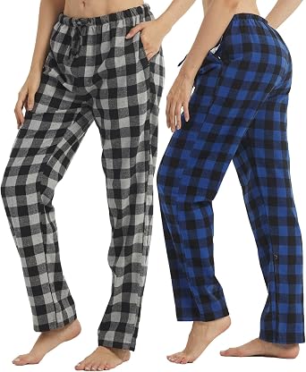 LANBAOSI Womens Flannel Pajama Pants Buffalo Plaid Lounge with Pockets