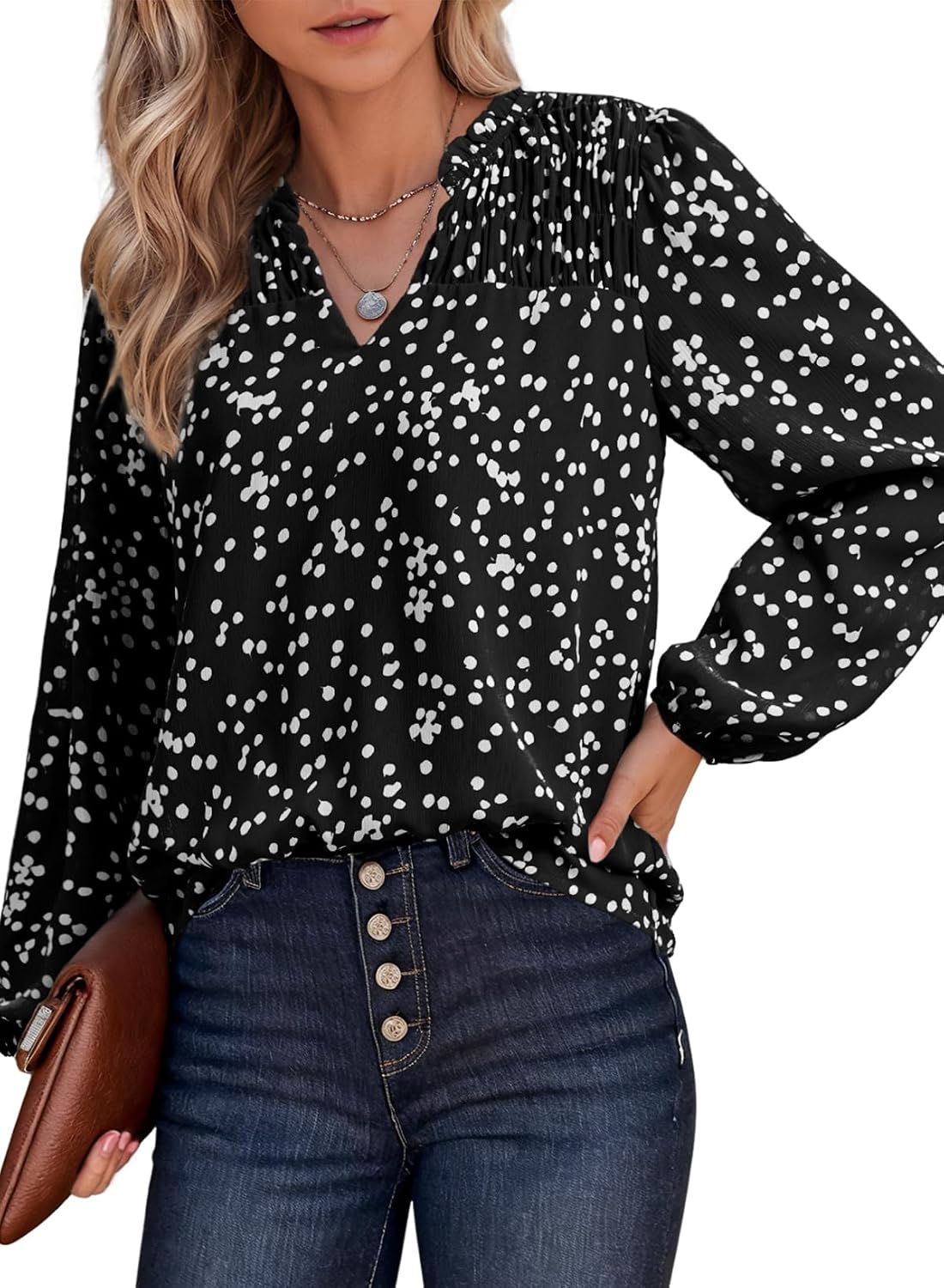 Dokotoo V-Neck Floral Smocked Chiffon Tops - Image 7