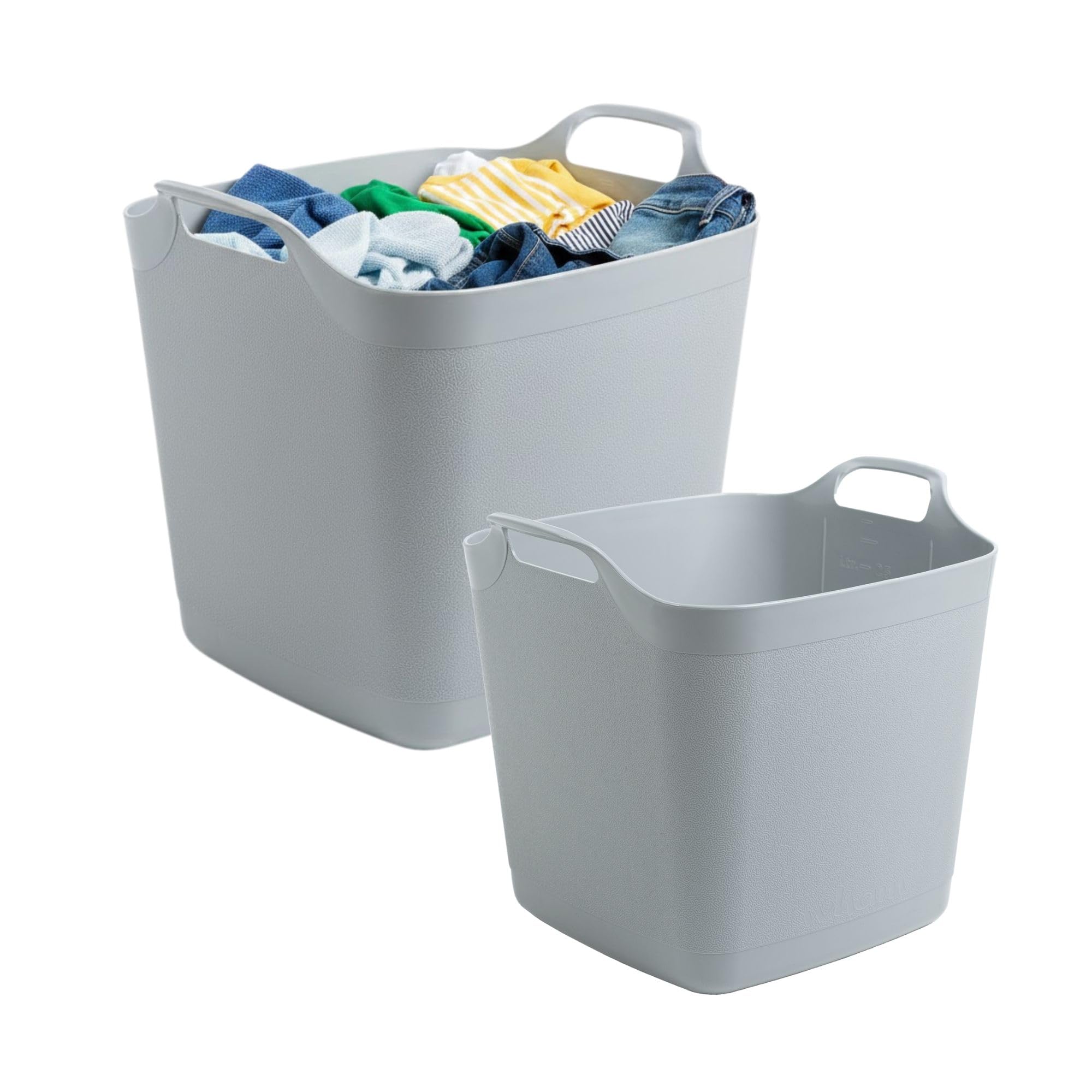 ARUUJ 25L/40L Square Flexible Tubs, Durable Plastic Buckets Attached Handles, Heavy Duty Handy Laundry Basket, Multipurpose Clothes Baskets for Bathroom, Garage, Indoor Outdoor Garden Trugs (25 Liter)