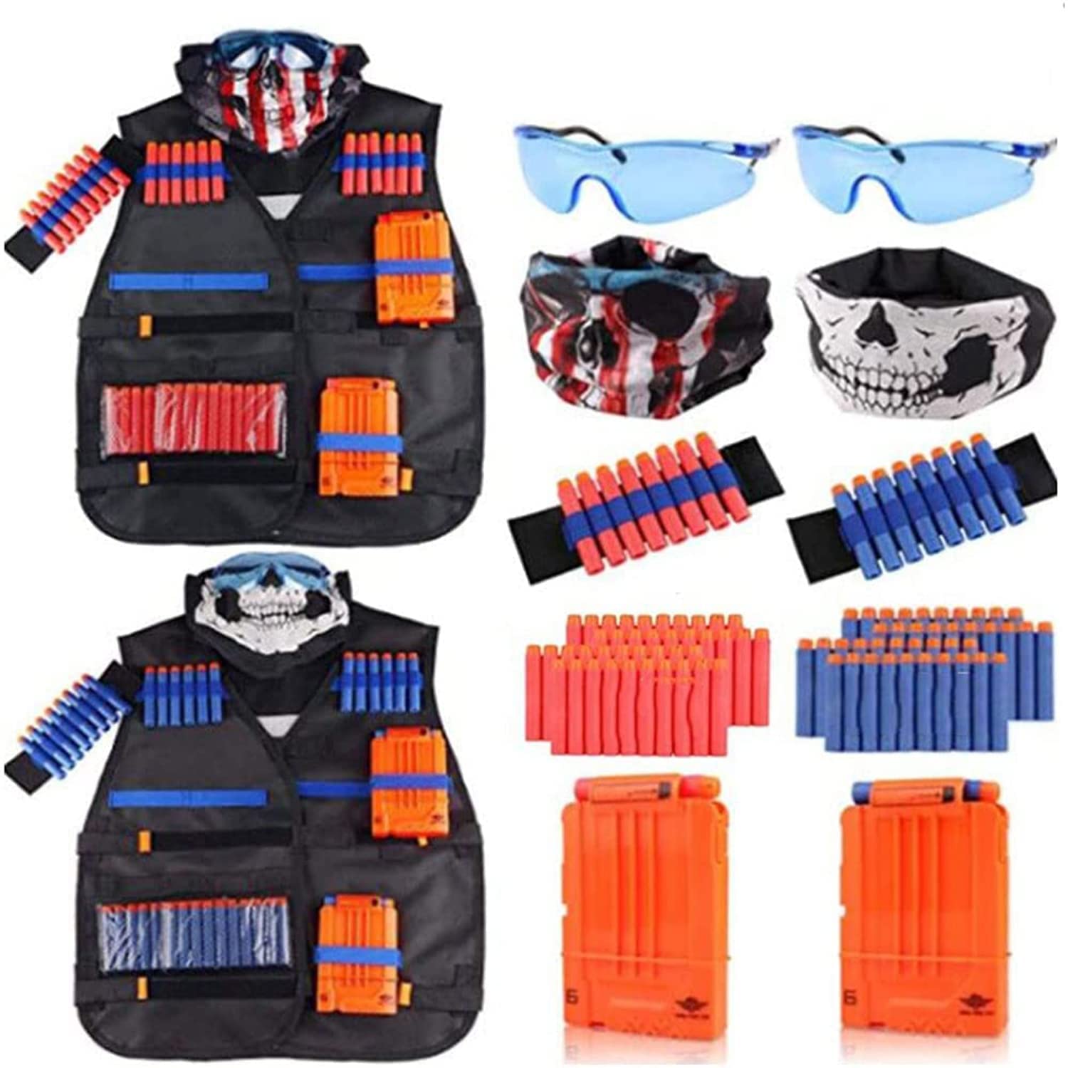 Beauenty 2 Sets Kids Tactical Vest Kit, Children's Tactical Vest Equipped With Soft Bullet Gun Attack Elite Series Nerf Accessories Set Tactical Vest Is Suitable For Nerf Gun N-Strike Elite Boy (A)