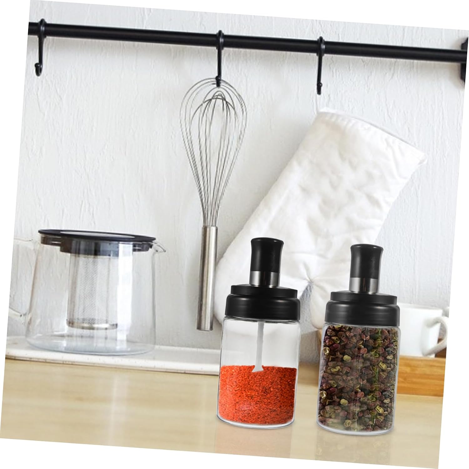 4pcs Glass Condiment Pot with Spoon Lid, 250ml Kitchen Storage Jar Xmas
