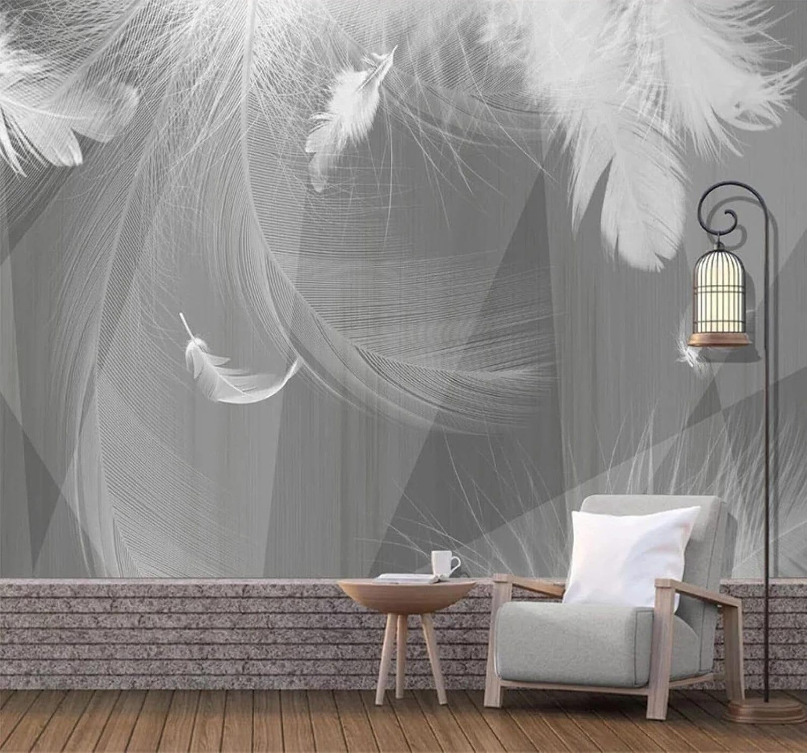XLMING Abstract Grey Geometric Feathers Art 3D Wallpaper Luxury Home Dining Decor Paste Sofa Living Room The Wall for Bedroom Mural-250cm×170cm