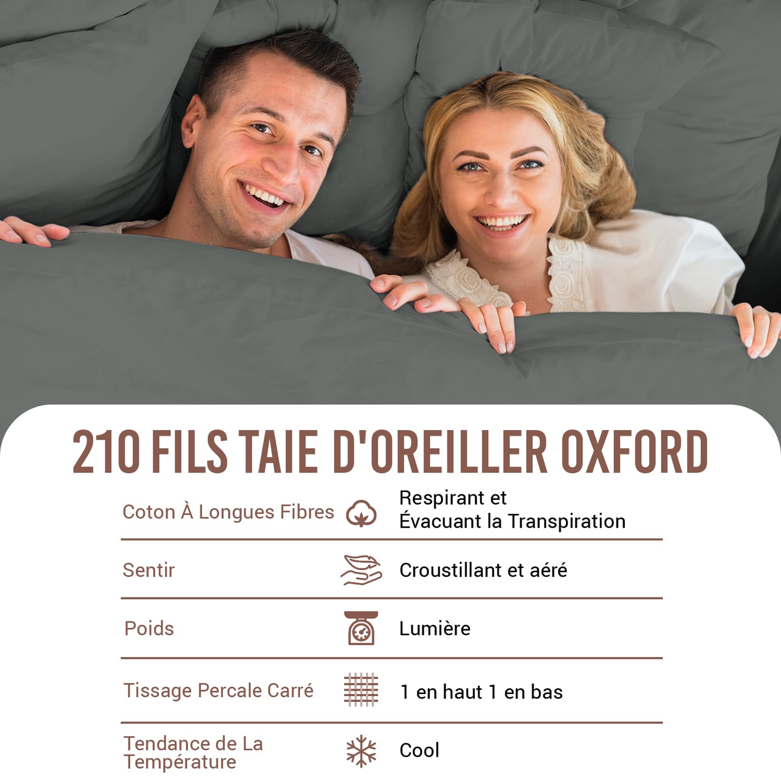 Image secondaire de Set de 2 Taies d'Oreiller en Coton Percale Gris Foncé 65x65 cm