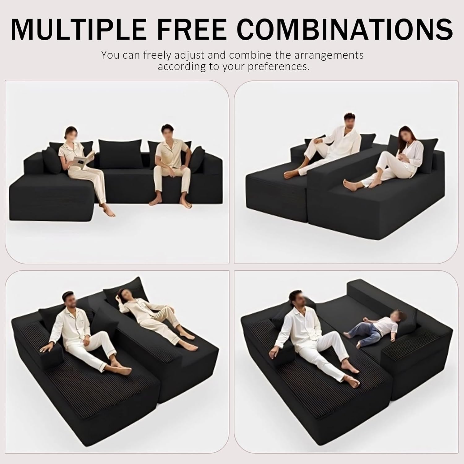 L-Shaped Cloud Sectional Couch for Living Room, Vacuum Compression 101-inch Boneless Convertible Sofa in Box, No Assembly Required 4-Seat Modular Sofa with Chaise for Home House