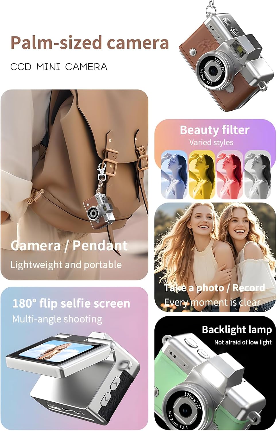 Mini Digital Camera with 1.47 in LCD Screen, 1080P Flip Screen Ultra-Compact Tiny Camera, Mini Keychain Camera, for Kids & Adults, Collectible Gift for Travel, Birthdays & Stocking Stuffers (Purple)