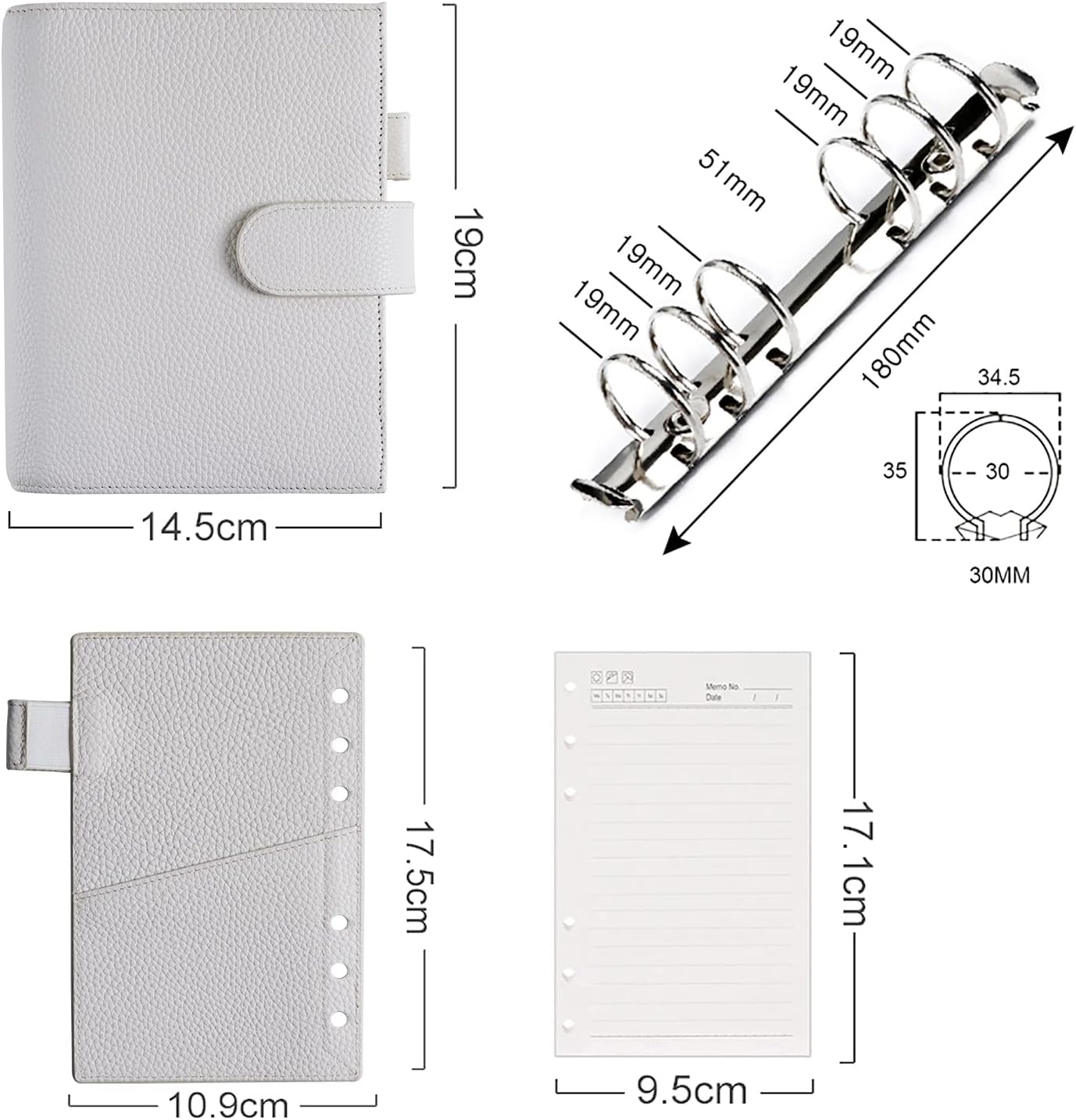 Moterm Personal Luxe Rings Planner - Genuine Leather Binder Organizer (30mm Ring, Pebbled-Cream)