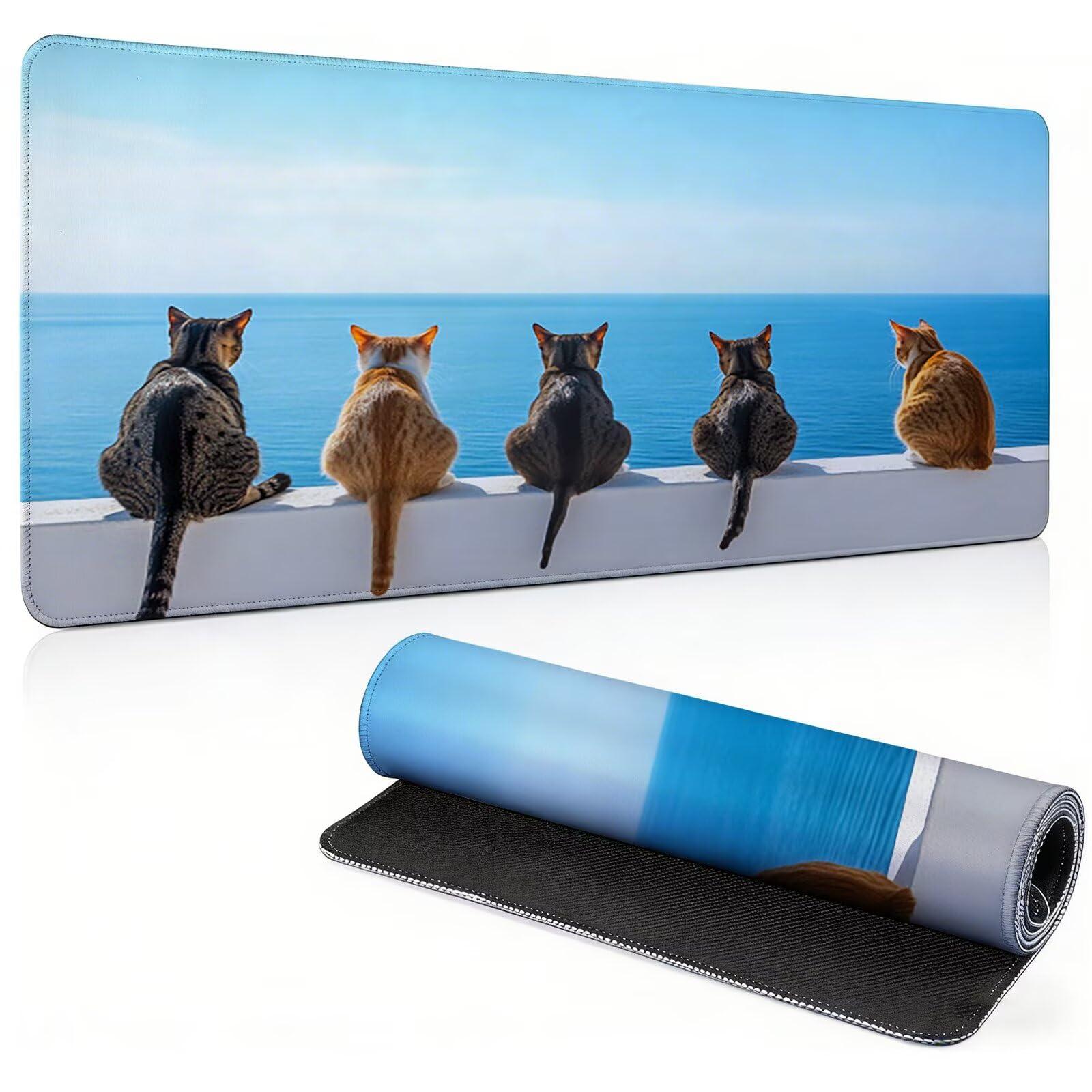 Tappetino Mouse Gaming, 1200x600mm Tappetino Mouse XXL spiaggia 0c0-248 | Mouse Pad Grande, Ottimizzato per i Sensori da Gioco, Migliora Precisione e Velocità, per Mac e PC, gatto