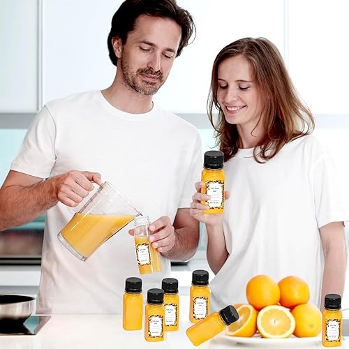 Miniatura 2 de 10 botellas pequeñas de plástico para jugo de 2 onzas con tapas y etiqueta, botellas de chupito con tapas, botellas reutilizables de 2 onzas con