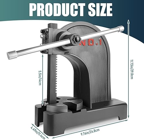Vista 18 de Prensa de eje de 2 toneladas, con 3 derivas, 17.32 pulgadas de alto x 15.35 pulgadas de largo, prensa manual para perforar/tallar (2T azul)