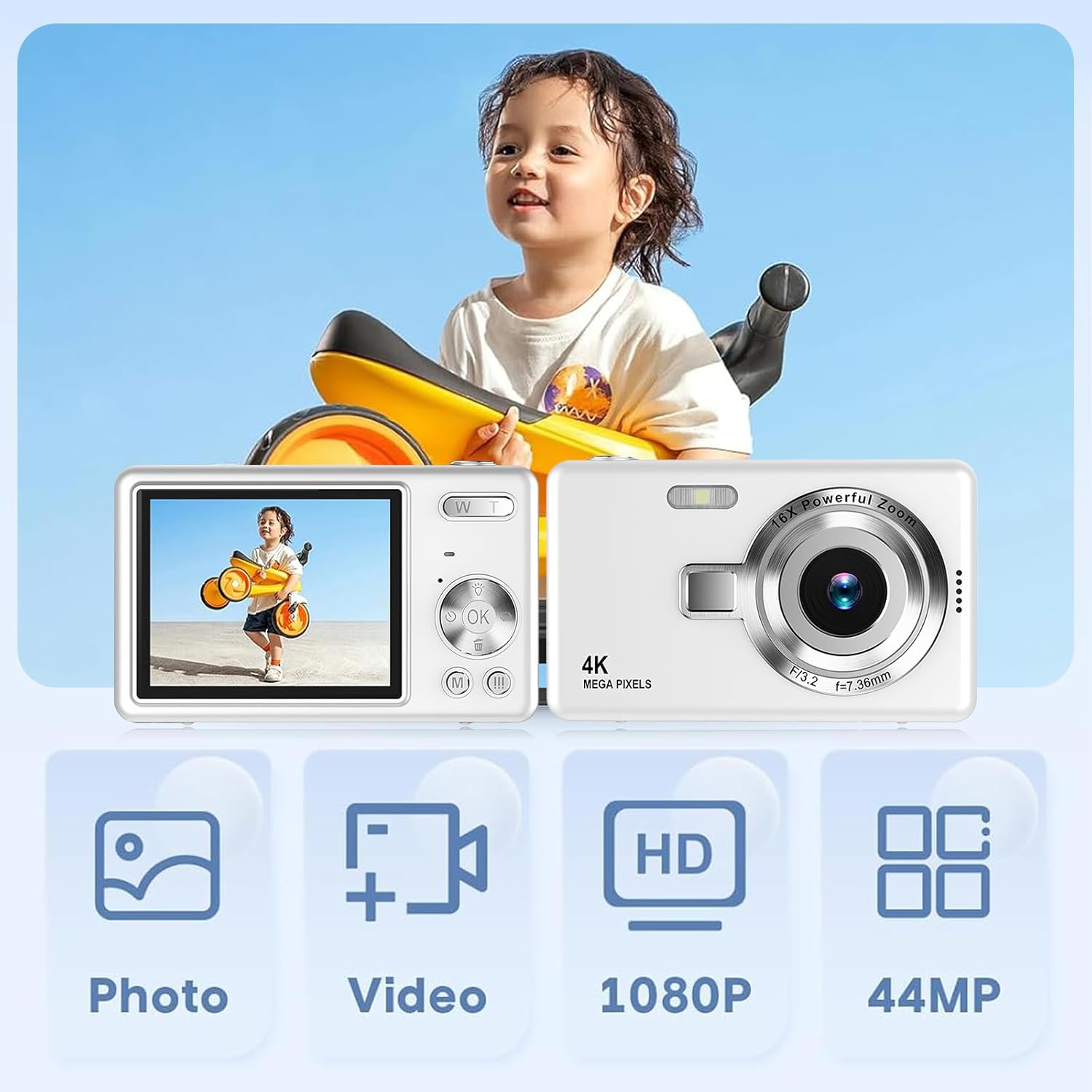 Top | Digital Camera, FHD 1080P Point and Shoot Kids Camera with 16X Zoom, Anti-Shake, 32GB Card - Compact Kids Digital Camera Gift for Boys, Girls | 32GB | 1080P 2026 - view 3