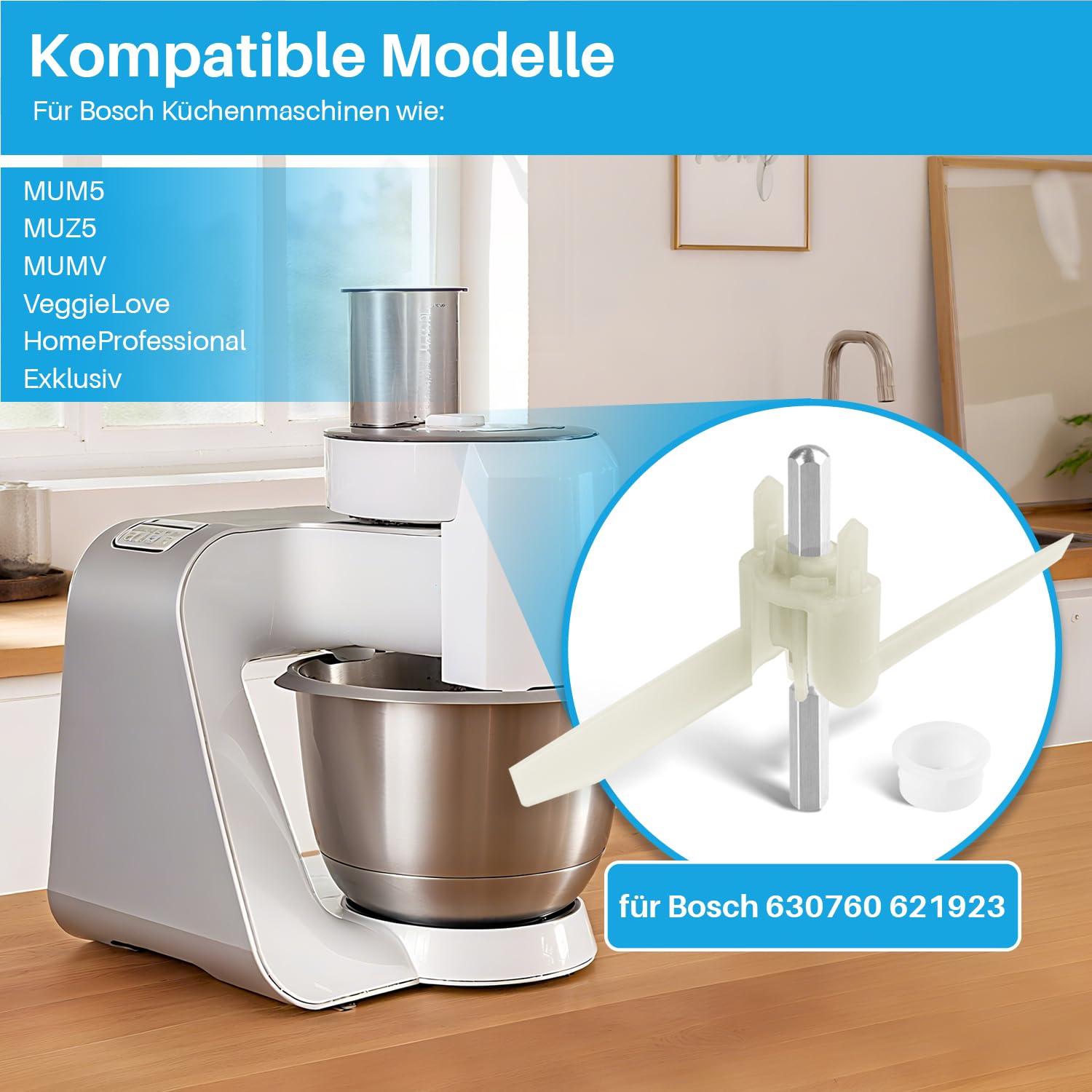 2 x Mitnehmer Flügelrad 160mm 630760 621923 für Bosch Küchenmaschine MUM5 MUMS MUMV MUZ5, Durchlaufschnitzlerflügel mit Kunststoffhülse für Küchenmaschine