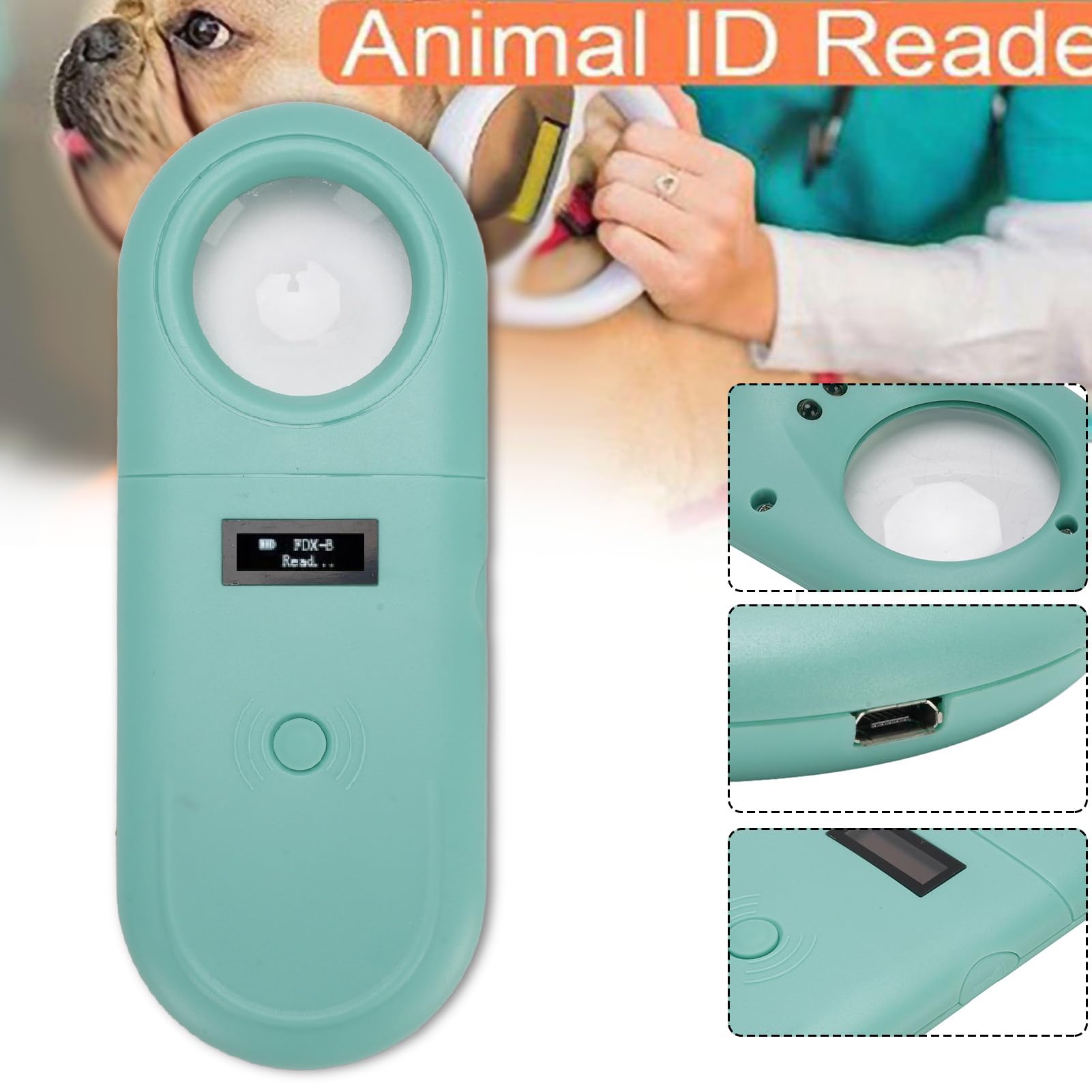 Dpofirs Haustier Mikrochip Scanner, ISO11784 85 Handlesegerät für Tiere, 134,2 kHz Haustier ID Scanner, Wiederaufladbare Tierchip Registrierung für Hunde, Haustiere, Katzen, Schweine