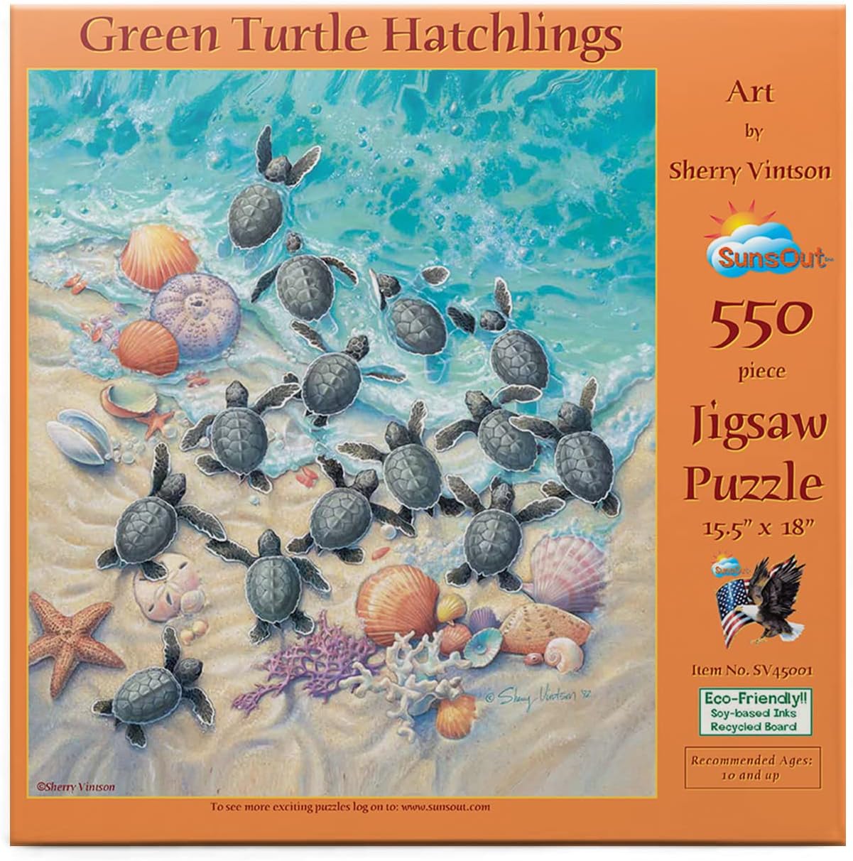 SUNSOUT INC - Green Turtle Hatchlings - 550 pc Jigsaw Puzzle by Artist: Sherry Vintson - Finished Size 15.5" x 18" - MPN# SV45501