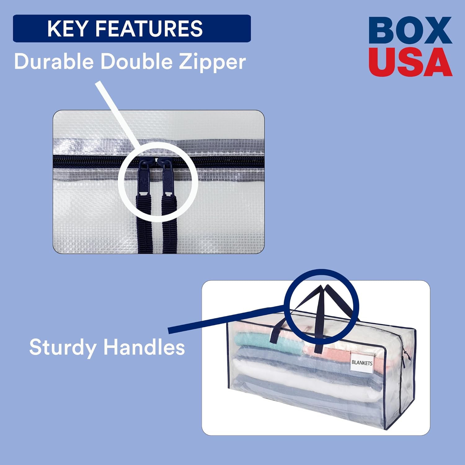 BOX USA 8-Pack Moving Bags with Strong Handles & Zippers - Heavy Duty Extra Large Packing Bags for Storage, Moving Boxes, Dorm & College Supplies, Clear