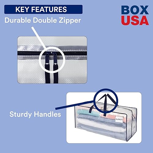 Vista 10 de BOX USA Paquete de 6 bolsas de mudanza azules extragrandes con asas y cremalleras, bolsas de almacenamiento resistentes, embalaje, artículos