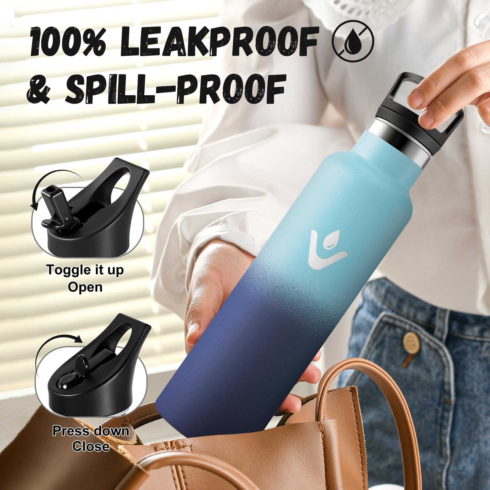 JAPORIA Borraccia Acciaio Inox 750ml, Termos con Cannuccia, a prova di perdite, Riutilizzabile, senza BPA, per Viaggio, Campeggio, Gimnasio