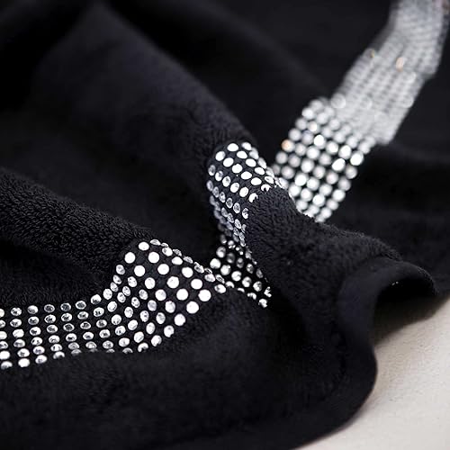 Miniatura 5 de Sparkles Home Juego de 2 toallas de rayas con punta de dedo, 100% algodón turco, diamantes de imitación de cristal, 13 pulgadas, lavable a máquina,