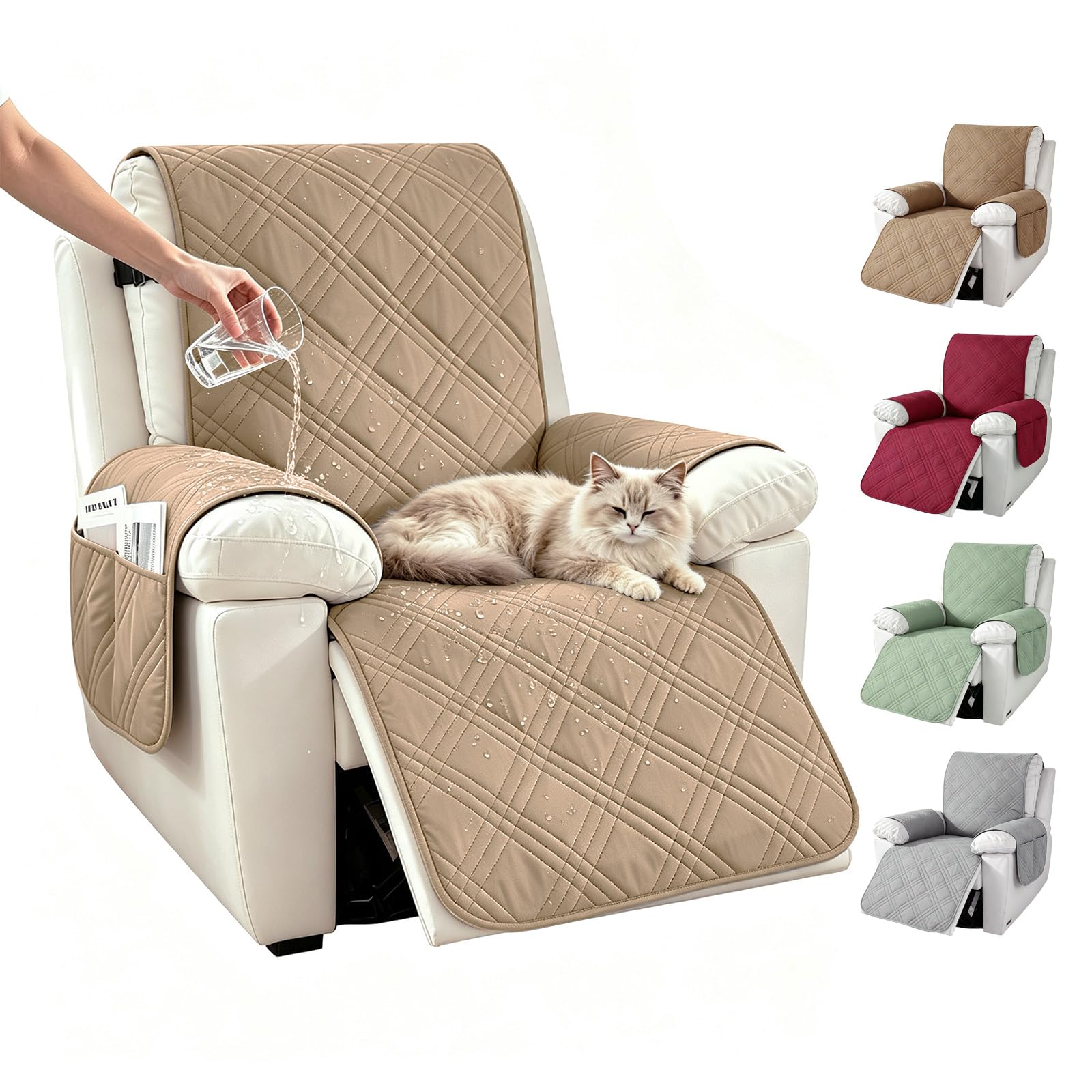 Recliner Chair Cover, Waterproof Recliner Sofa Covers (Brown, 1-Seater)