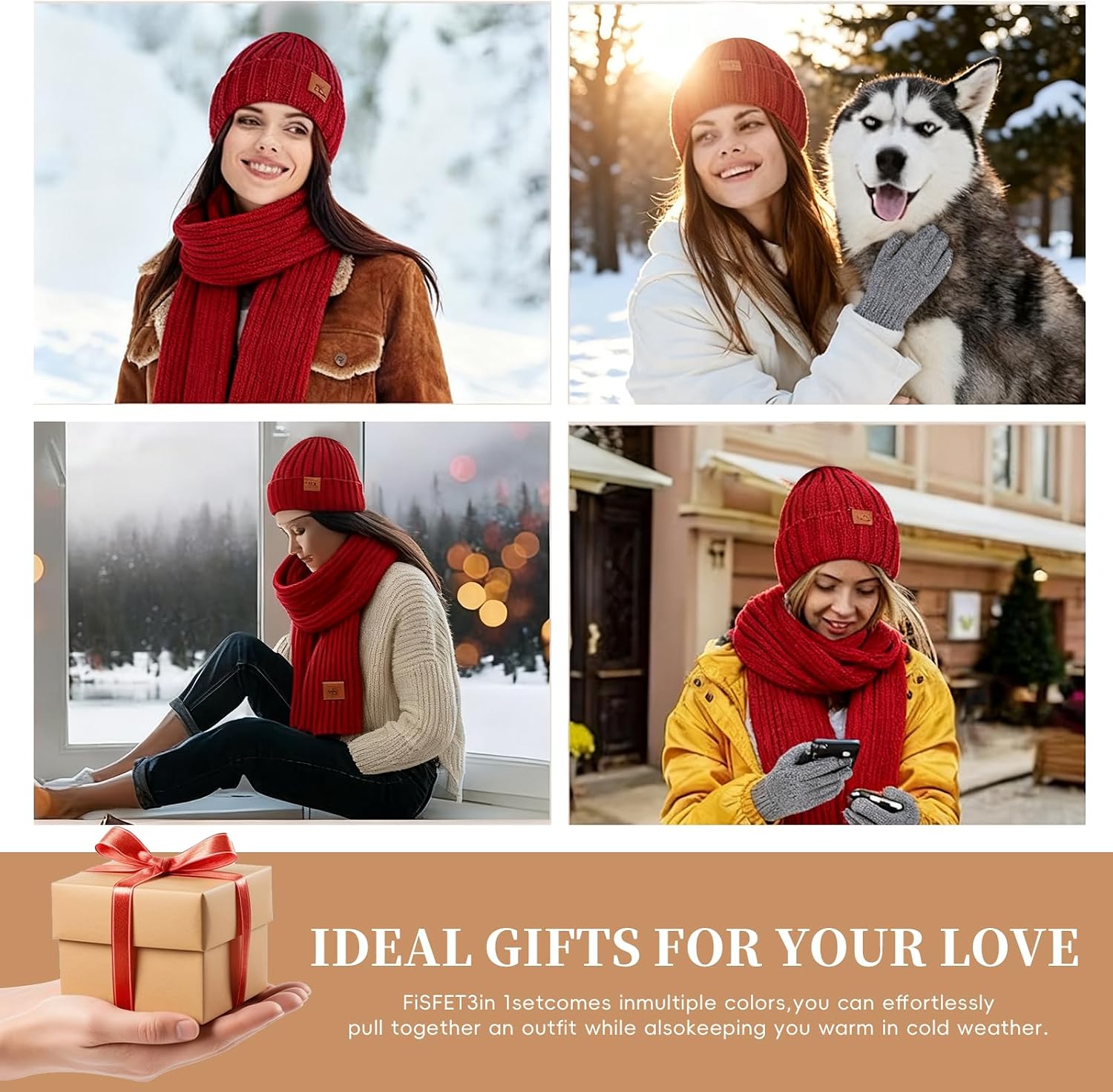 Winter Hat Scarf Gloves Set for Men Women 3-in-1