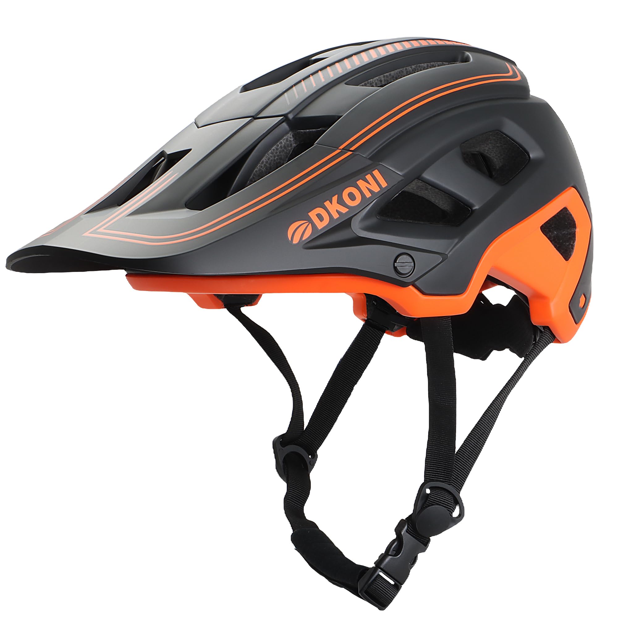 DKONI MTB Mountain Bike Helmet for Youth and Adults, Unisex, Lightweight, Adjustable Fit 54-61cm, Removable Visor and Liners, 17 Large Air Vents (Black Orange) โ image 1