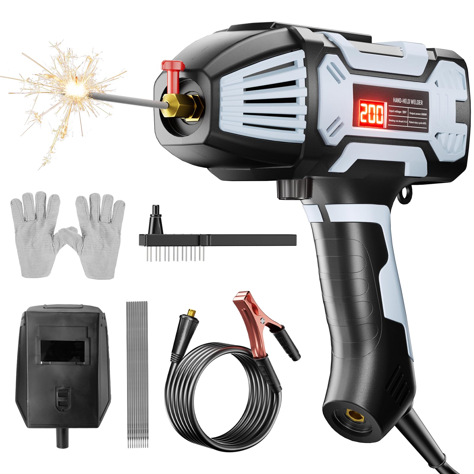 Portable Handheld Welder Machine Digital Display Fits for Multi-Sizes Rods | 220V, with IGBT Inverter, ARC Welder Gun, Fits for 2.5-3.2mm Wire Rods, Fences, Shelves, Steel Repairs, Home DIY Repairs-image-9
