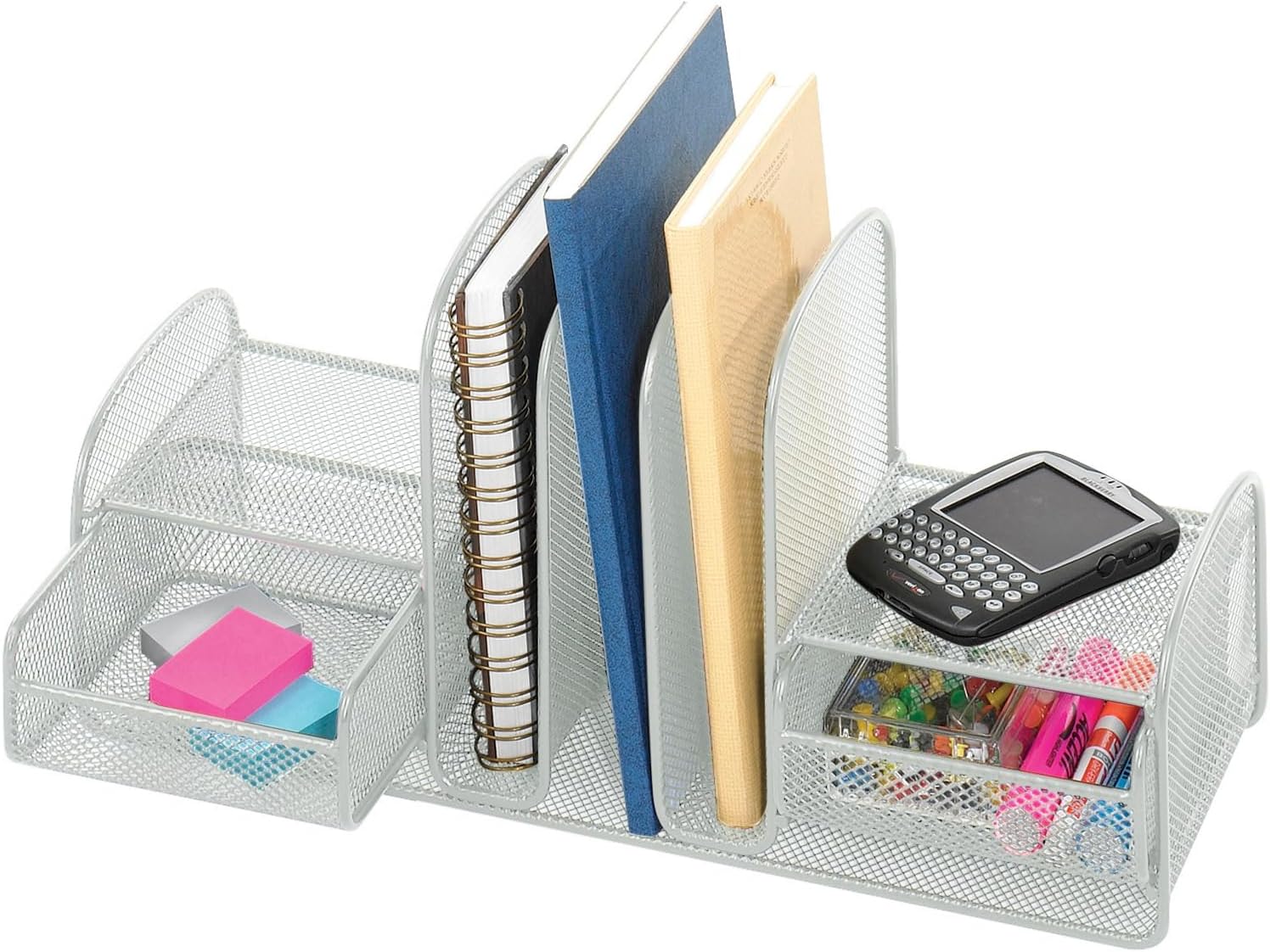 Safco Product 3263SL Onyx Mesh Desk Organizer with Three Vertical Sections, Two Baskets, Home, Office & Classroom Organization Silver, 7.8" x 17" x 6.8"