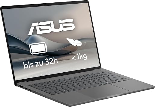 ASUS Zenbook A14 OLED UX3407QA Laptop 14 WUXGA 16.10 OLED Display QC Snapdragon X Plus X1-26-100 16 GB RAM 1 TB SSD QC Adreano GPU Windows 11 QWERTY Keyboard Iceland Gray
