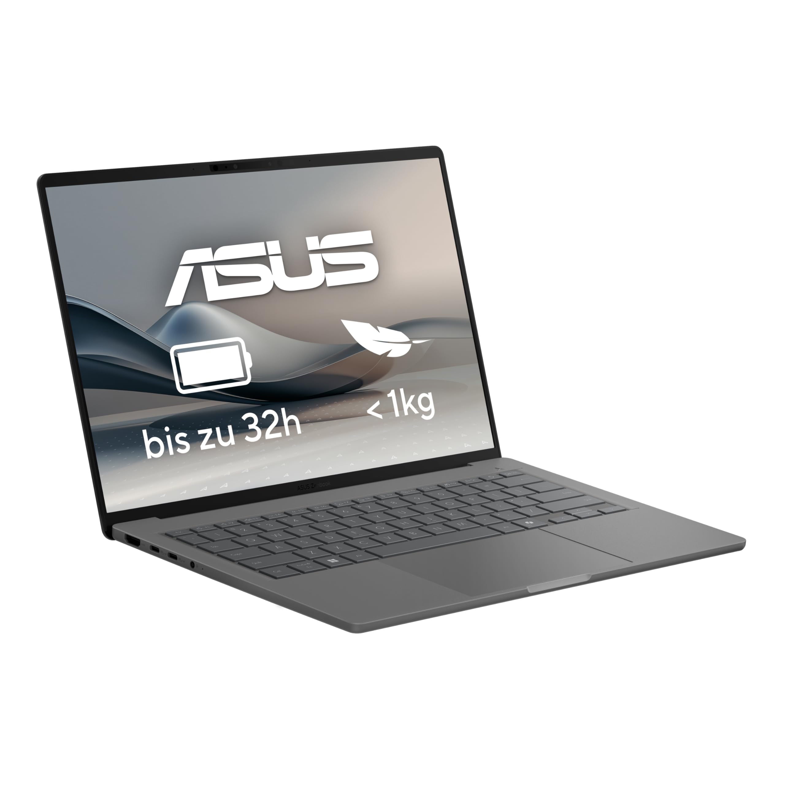 ASUS Zenbook A14 OLED UX3407QA Ordinateur portable | Écran OLED 14" WUXGA 16.10 | QC Snapdragon X Plus X1-26-100 | 16 Go RAM | 1 To SSD | QC Adreano GPU | Windows 11 | Clavier QWERTZ | Iceland Gray