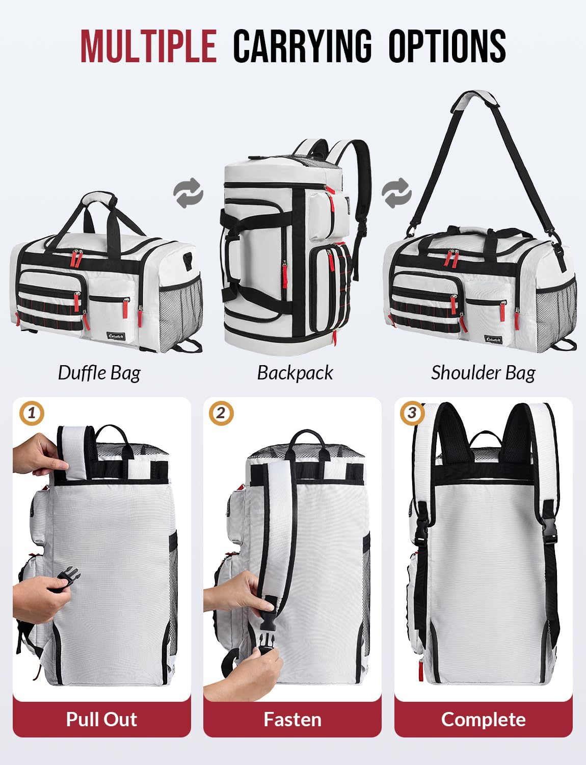 Gym Bag for Men Women with Shoes Compartment 3-in-1 Sports Travel Duffel Bag Multipurpose Weekender Overnight Backpack with Wet Pocket - Grey - Image 5