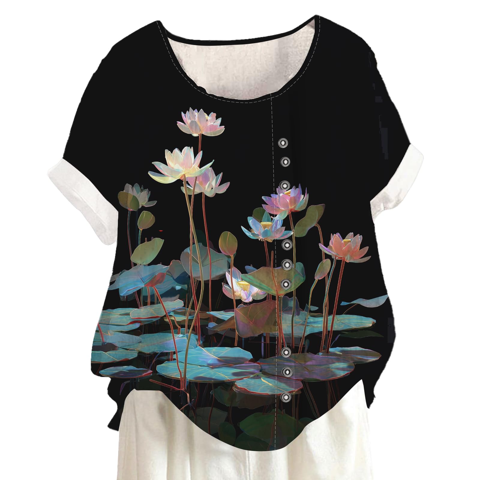 Womens Dreamy Flower Graphic Shirt Trendy Casual Short Sleeve Blouse Comfy Loose Fit Crewneck Pullover Tops Summer