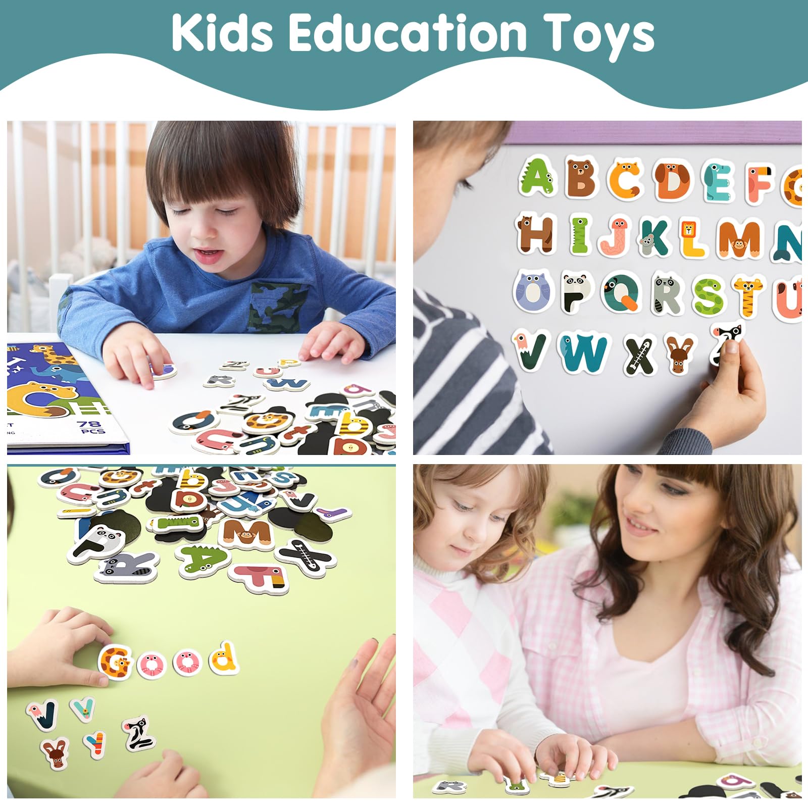 Letras Magneticas Niños, 78 Letras Imantadas Niños, Imanes Nevera Niños,Imanes del Alfabeto Educativos, Aprendizaje en MayúSculas Y MinúSculas para 3+ Niños