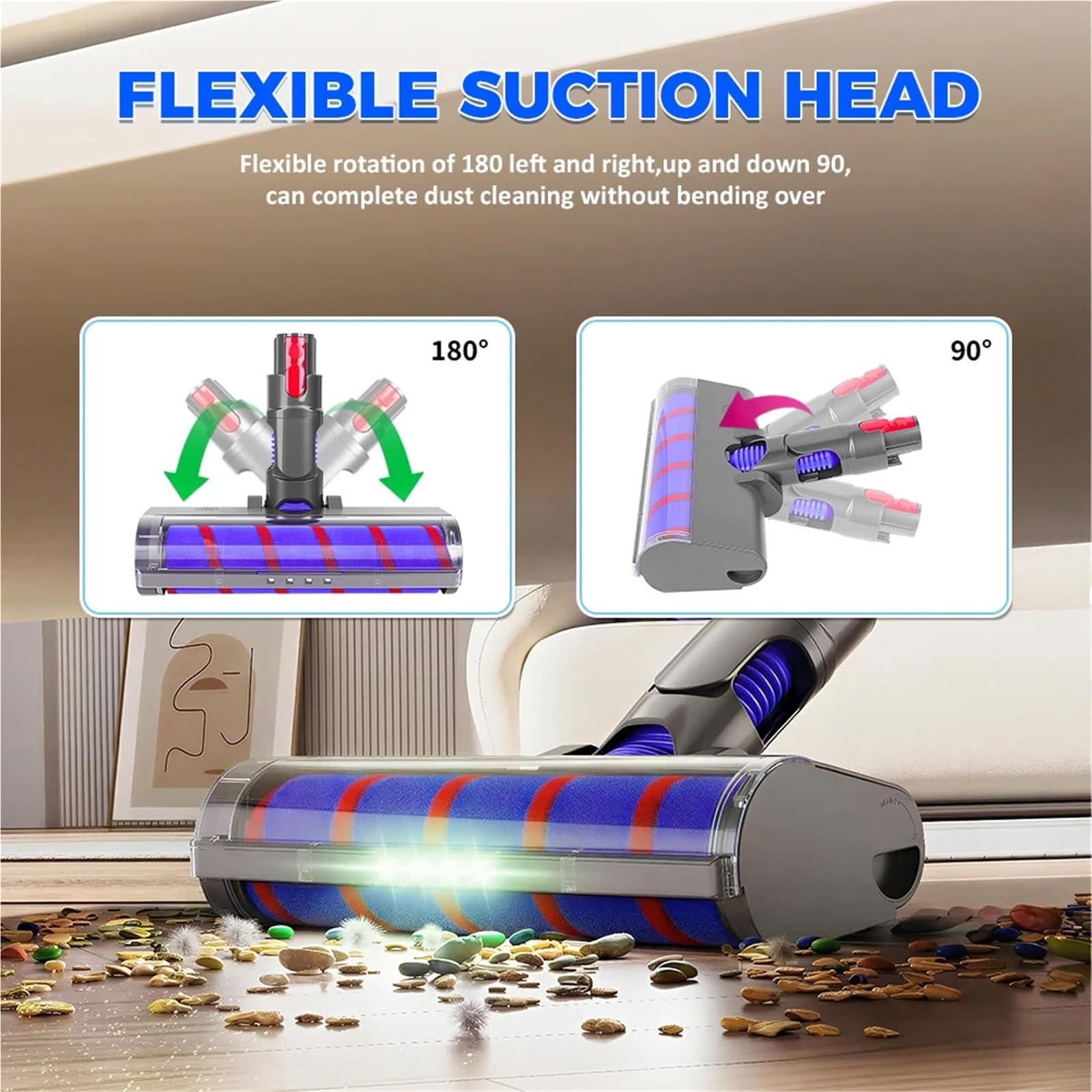Rodillo barredor suave con cabezal limpiador de accionamiento directo al vacío, Compatible con Dyson V7 V8 V10 V11 V15