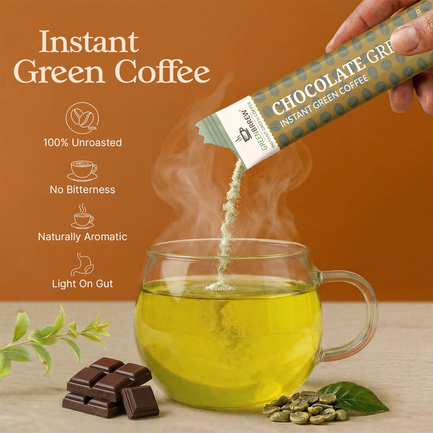 Greenbrrew Chocolate Instant Green Coffee - 40 Easy Mix Sachets, Pack of 2 (120g) 3