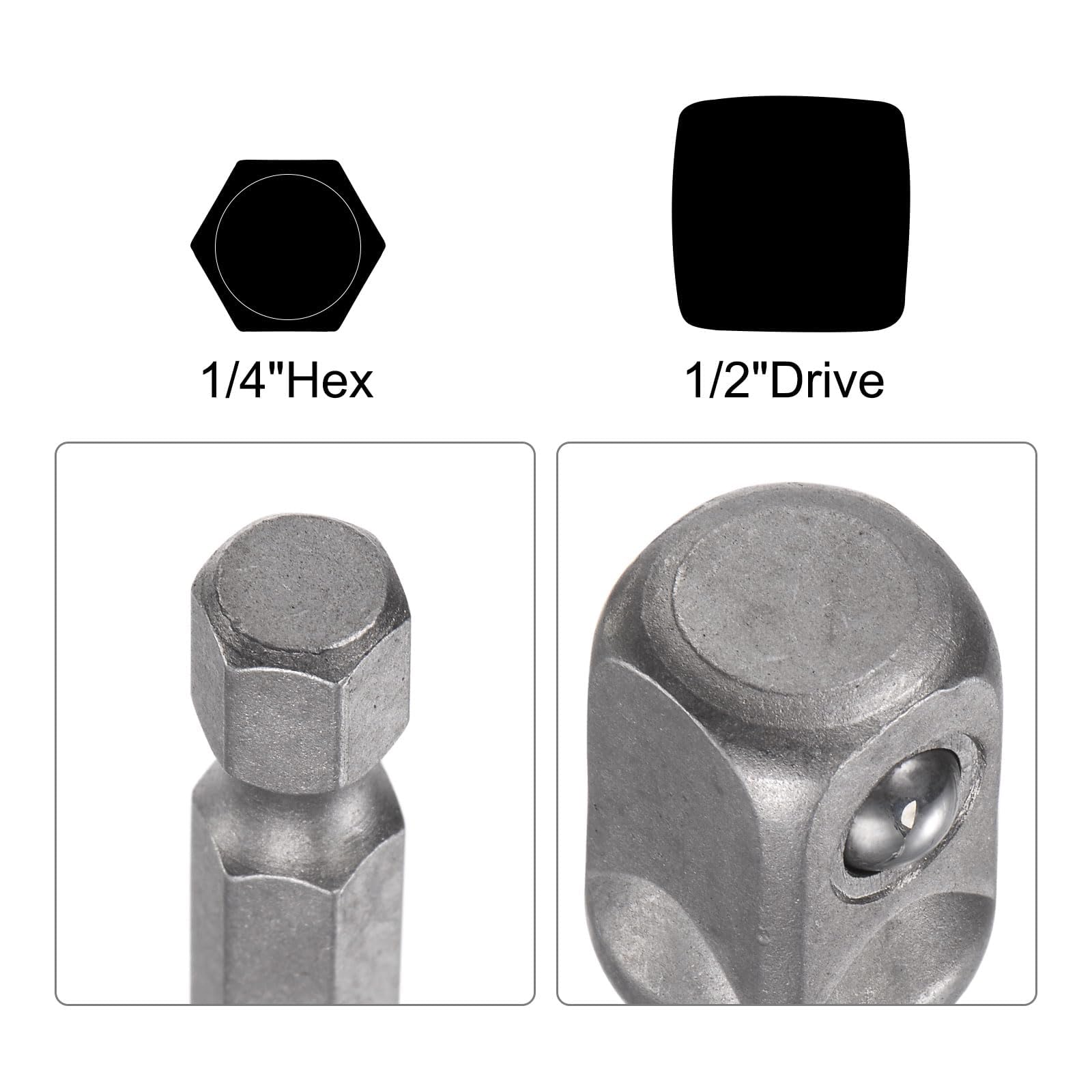 TA-VIGOR 1/2" Drive Socket Accessory Set, 15mm 6-Point Deep Impact Sockets 3" Length and 1/2" to 1/4" Hex Shank Adapters - Image 4