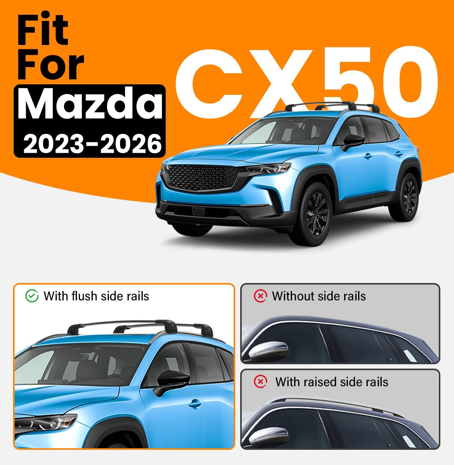 300lbs roof rack cross bars fit for mazda cx50 cx-50 hybrid 2023 2024 2025 2026 with flush side rails, aluminum anti-rust lockable crossbars for rooftop cargo carrier luggage bike snowboard fit for mazda cx50 2023-2026