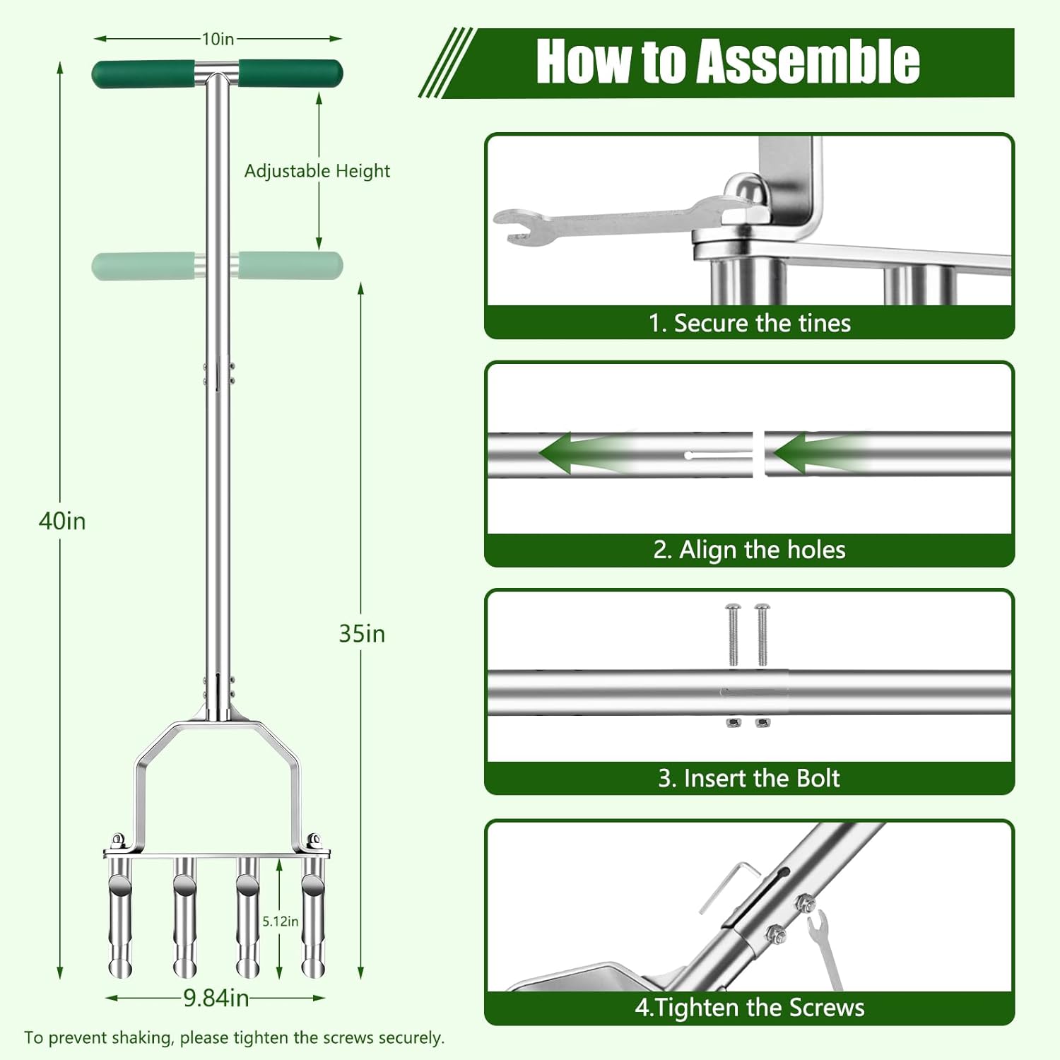 Stainless Steel Aerator Lawn Tool with 4 Heavy-Duty Hollow Tines,Anti-Clogging Core Aerator,Ergonomic Design Lawn Aerator,Semi-Assembled Lawn Aerator Tool for Lawn Garden Yard Patio