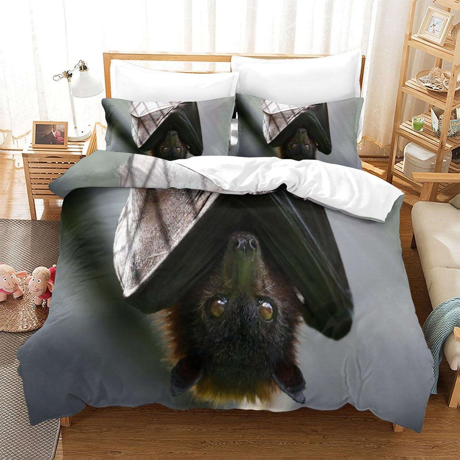 P1S9U7W5Y Lifelike Animal 3D Printed Bat Duvet Cover Set 3pcs Microfiber Bat Bedding Set Single