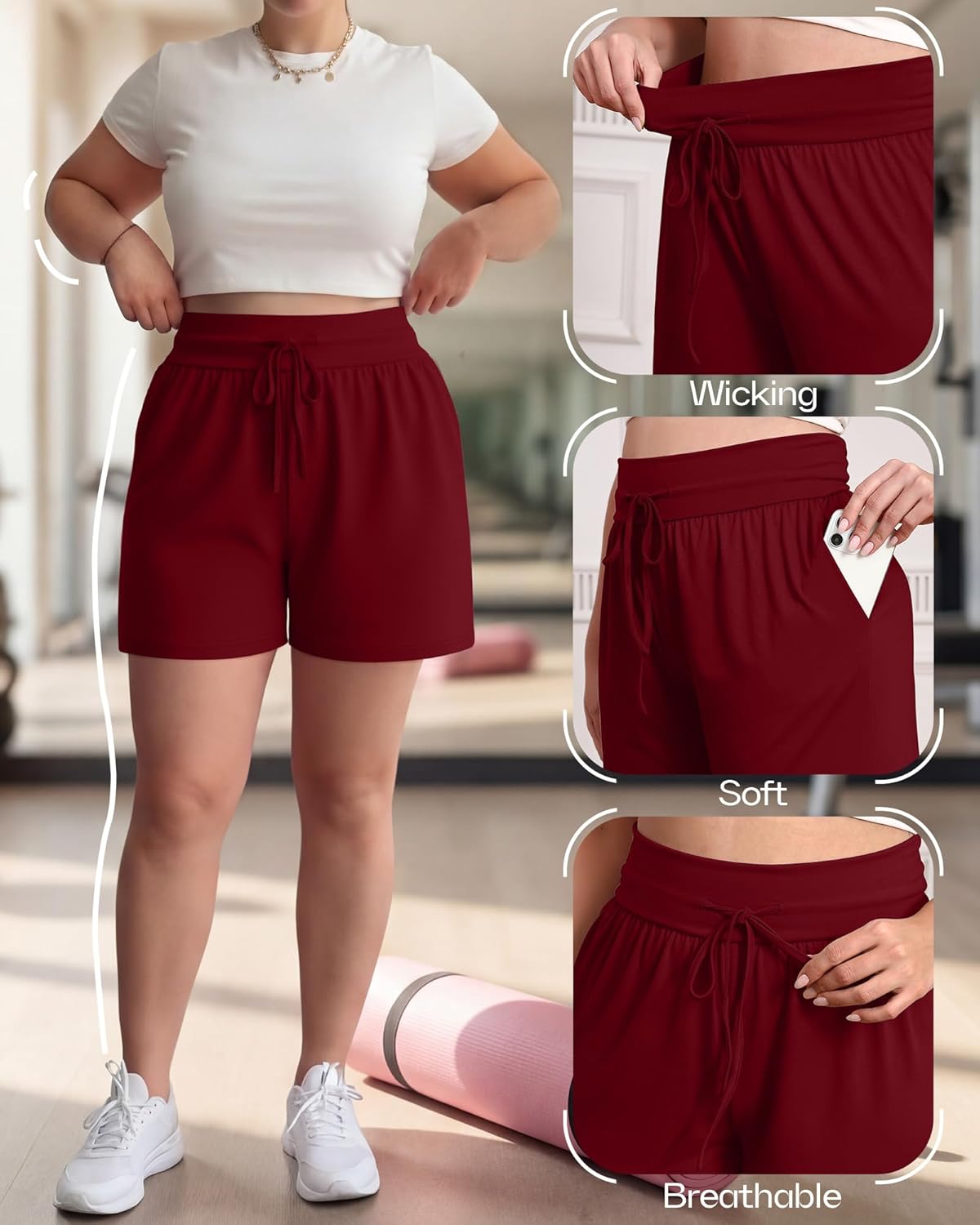 Neer 3 Pack Women's Plus Size Sweat Shorts, Drawstring Lounge Shorts Casual Summer Lightweight Soft Shorts with Pockets - Image 3