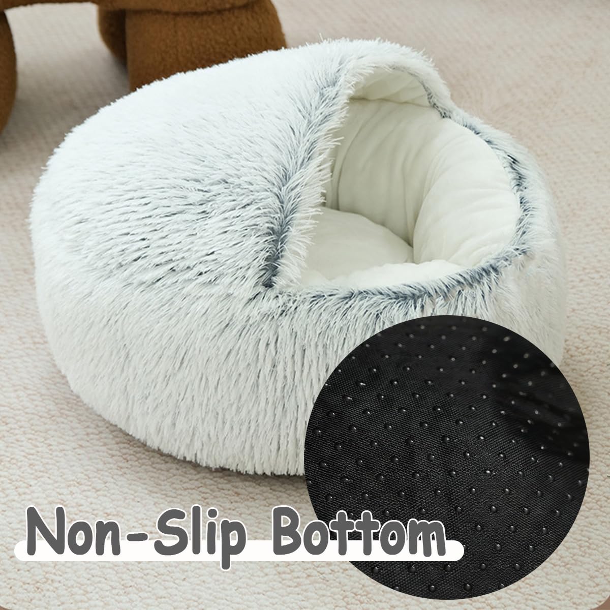 Grotte apaisante pour chat, chien et chaton en peluche moelleuse - Sac de couchage chaud en forme de tente, igloo d'intérieur chaud (vert, 80 cm)