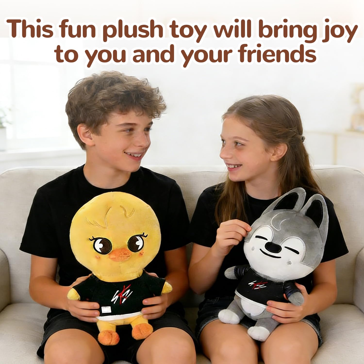 2 Piezas Stray Kids Peluche, Skzoo Plush Doll, Stray Kids Animal Plushie, decuado para fanáticos de SK, Amigos (Pollo Amarillo+Lobo Gris) — view 4