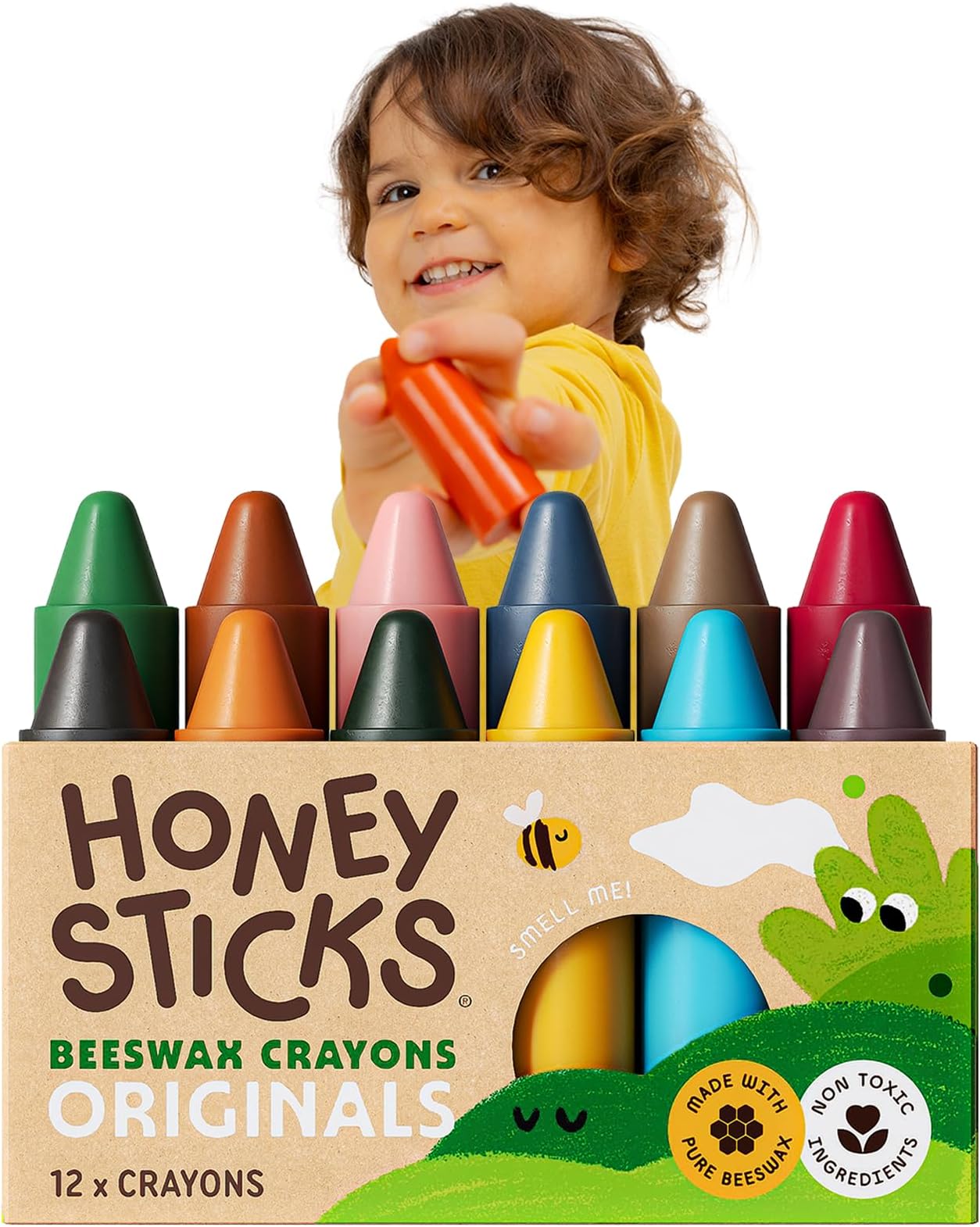 Honeysticks 100% Pure Beeswax Crayons Natural, Safe for Kids and Children, Handmade in New Zealand, For 3 Years Plus (12 Pack)